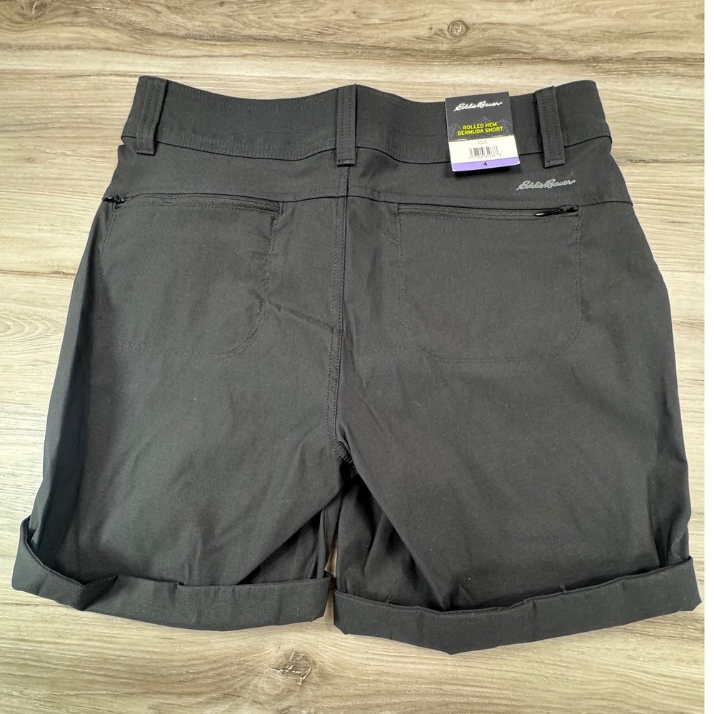 NWT Eddie Bauer Womens Rolled Hem Bermuda Shorts Black Stretch Hiking Size 4 - Picture 14 of 16